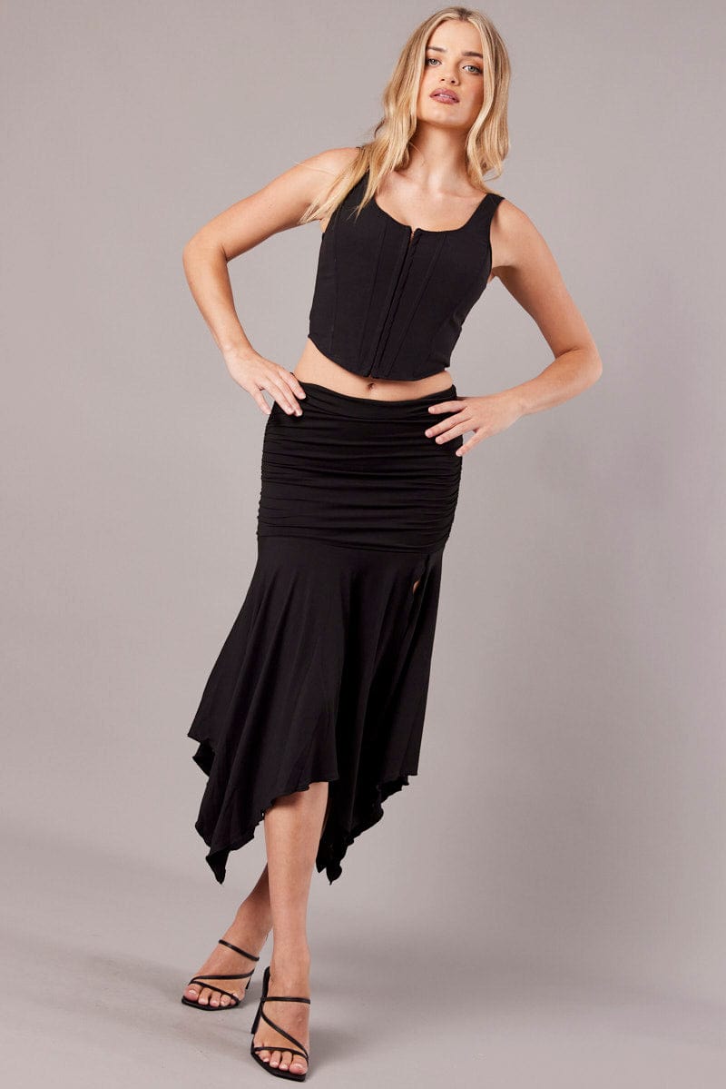 Black Handkerchief Midi Asymmetric Skirt for Ally Fashion