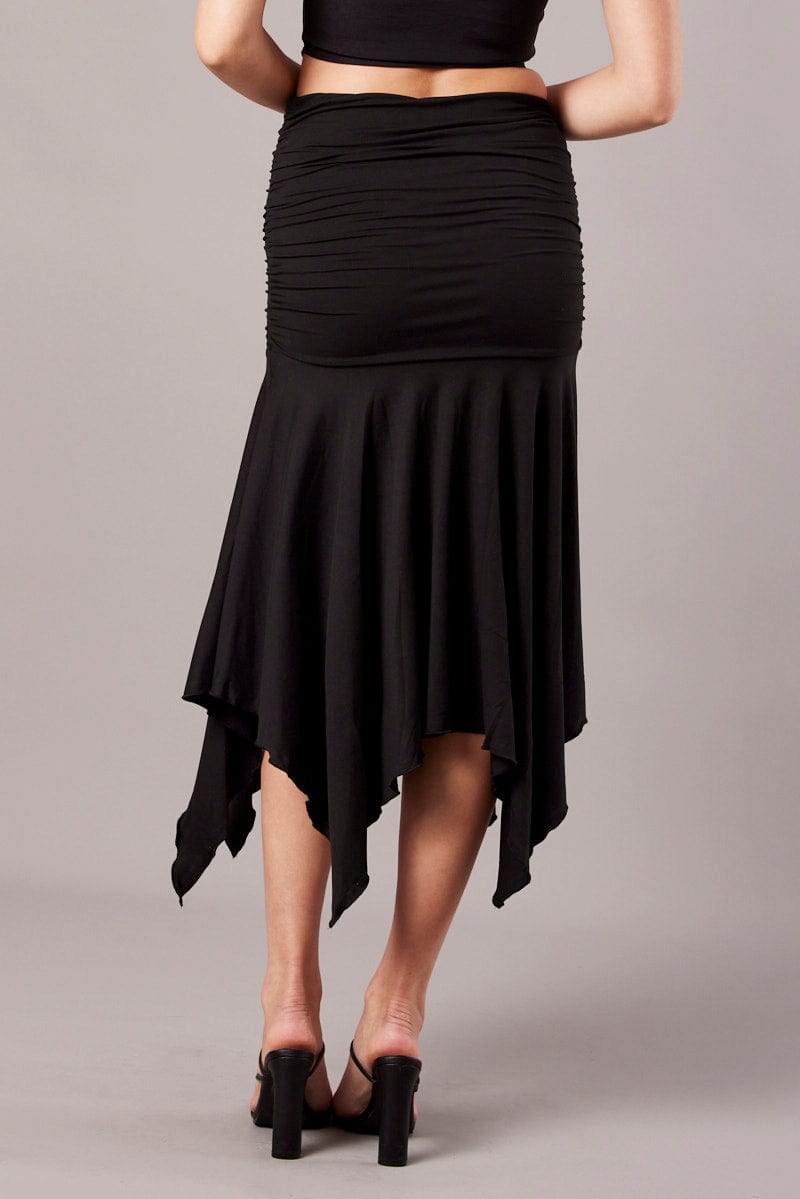 Black Handkerchief Midi Asymmetric Skirt for Ally Fashion