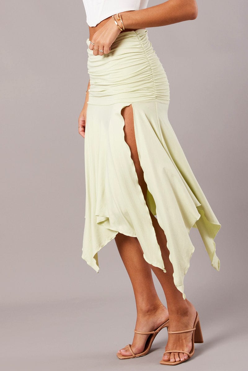 Green Handkerchief Midi Asymmetric Skirt for Ally Fashion