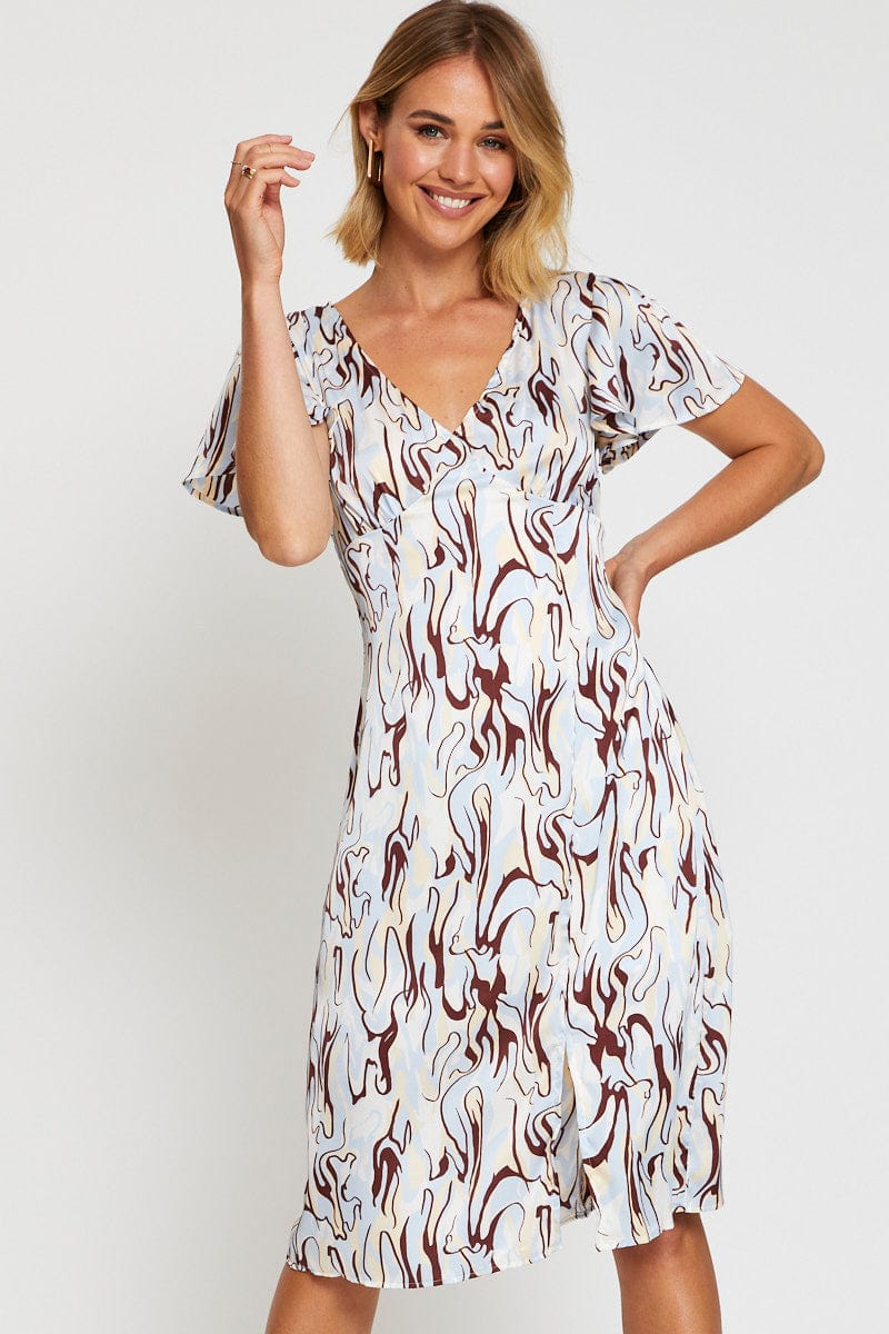 SKATER DRESS Abstract P Midi Dress Short Sleeve for Women by Ally
