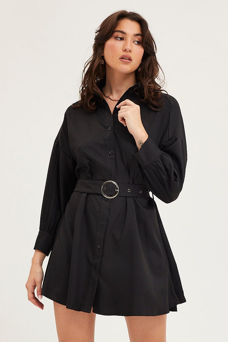 SKATER DRESS Black Dress Long Sleeve Mini for Women by Ally
