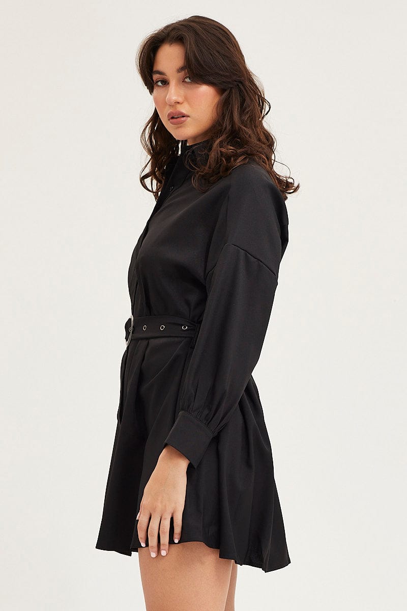 SKATER DRESS Black Dress Long Sleeve Mini for Women by Ally