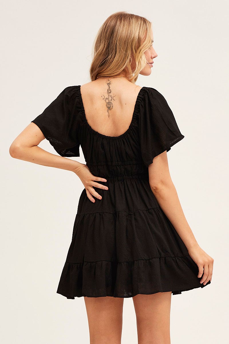 Short black linen outlet dress