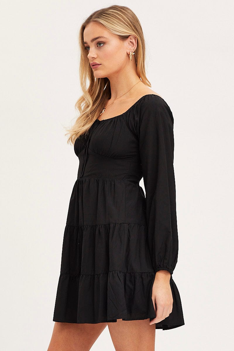 Long sleeve black flare dress best sale