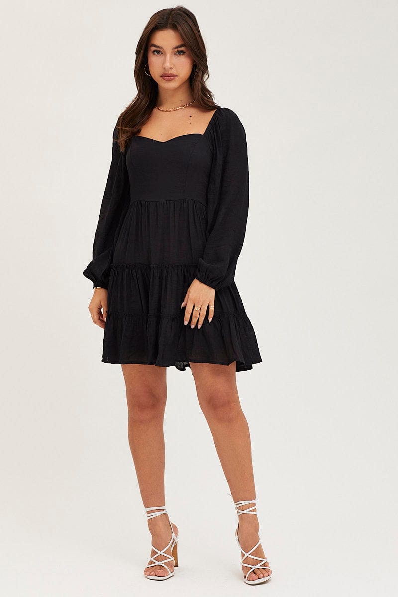 Square neck flare on sale dress