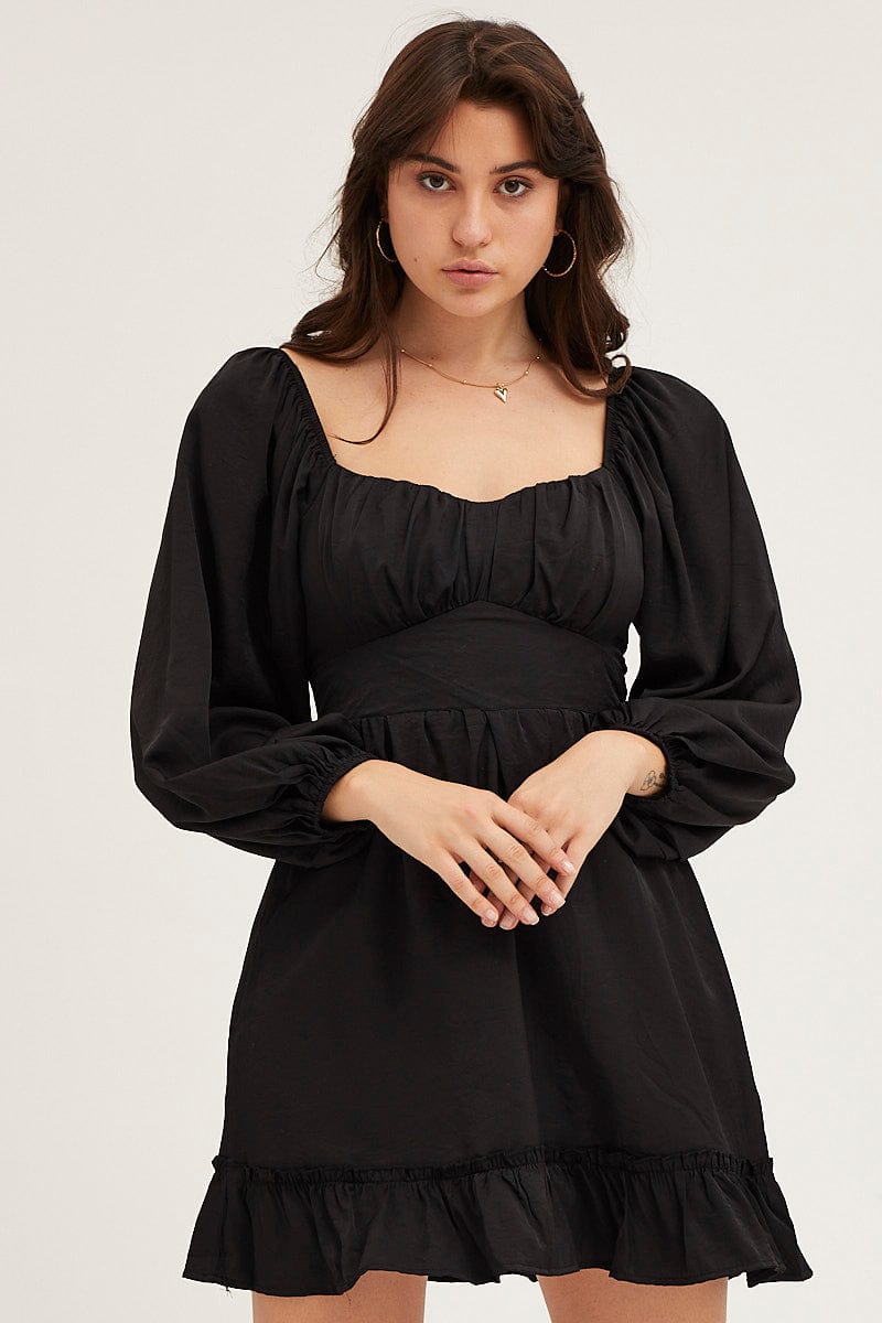 millie knit long sleeve turtleneck skater mini dress Long Sleeve Skater Mini Dress In Chocolate Brown Ribbed Knit | EGO US