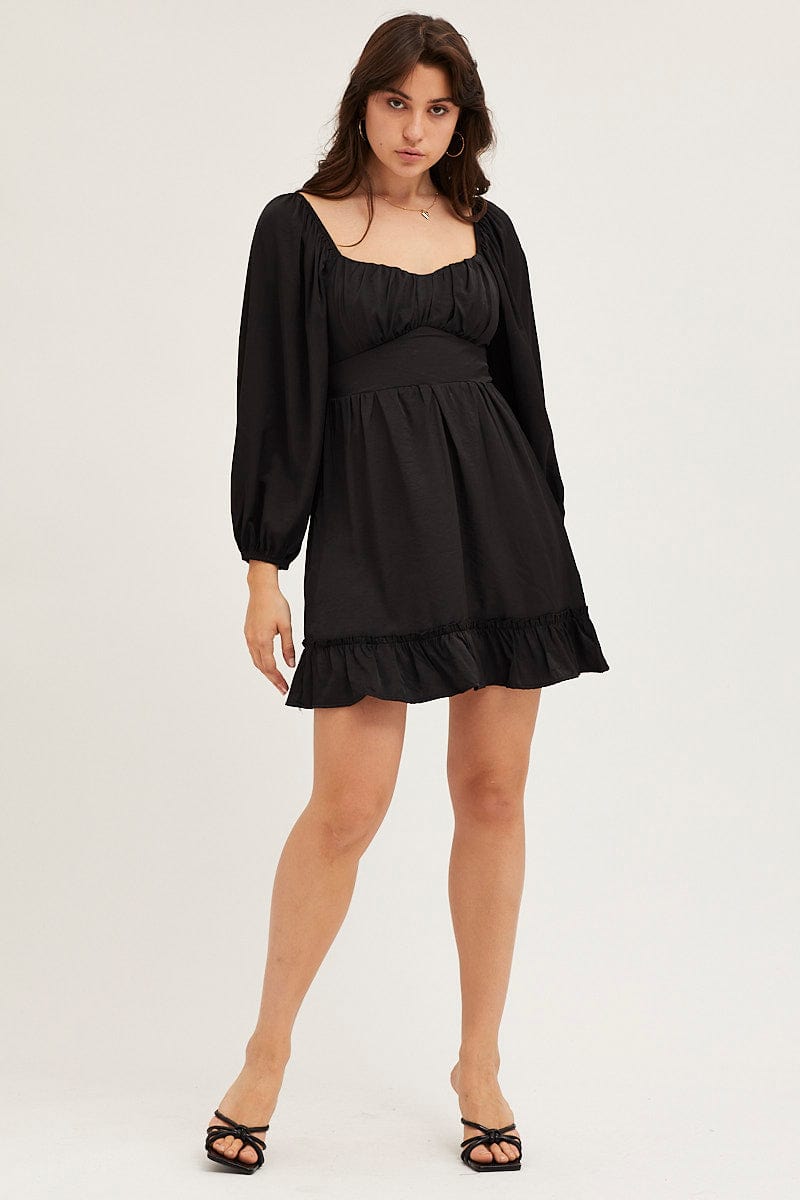 Women's Black Long Sleeve A-Line Mini Dress | Ally Fashion Women's Black Long Sleeve A-Line Mini Dress | Ally Fashion
