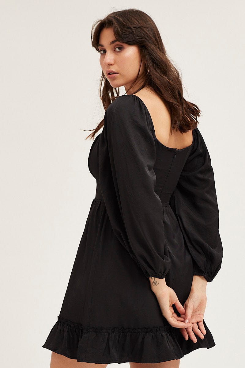 Women's Black Long Sleeve A-Line Mini Dress | Ally Fashion Women's Black Long Sleeve A-Line Mini Dress | Ally Fashion