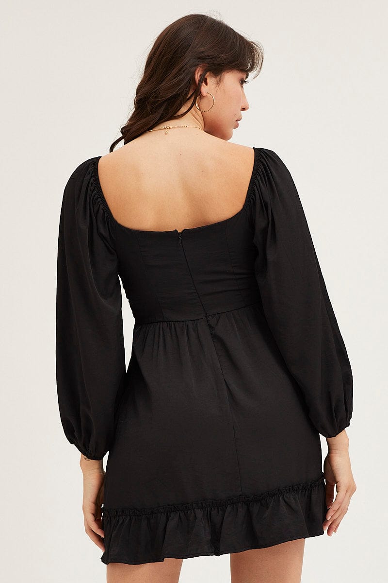 Women's Black Long Sleeve A-Line Mini Dress | Ally Fashion Women's Black Long Sleeve A-Line Mini Dress | Ally Fashion
