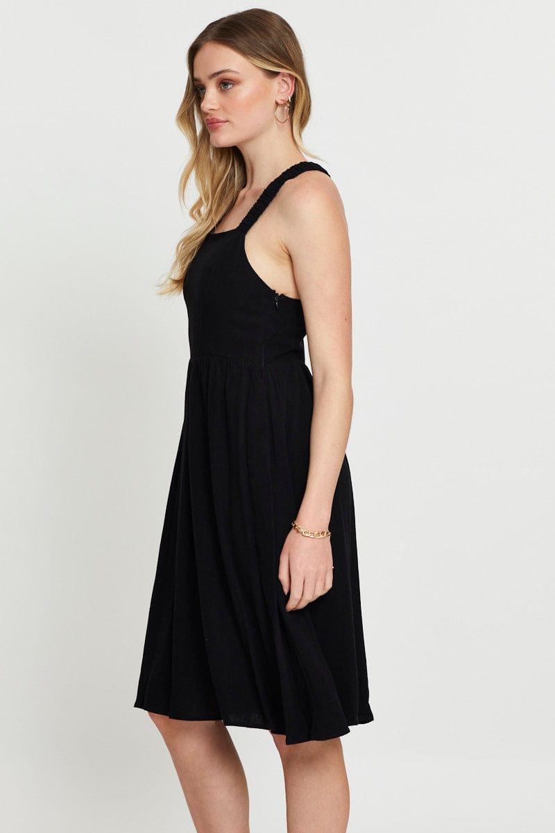 SKATER DRESS Black Midi Dress Linen for Women by Ally