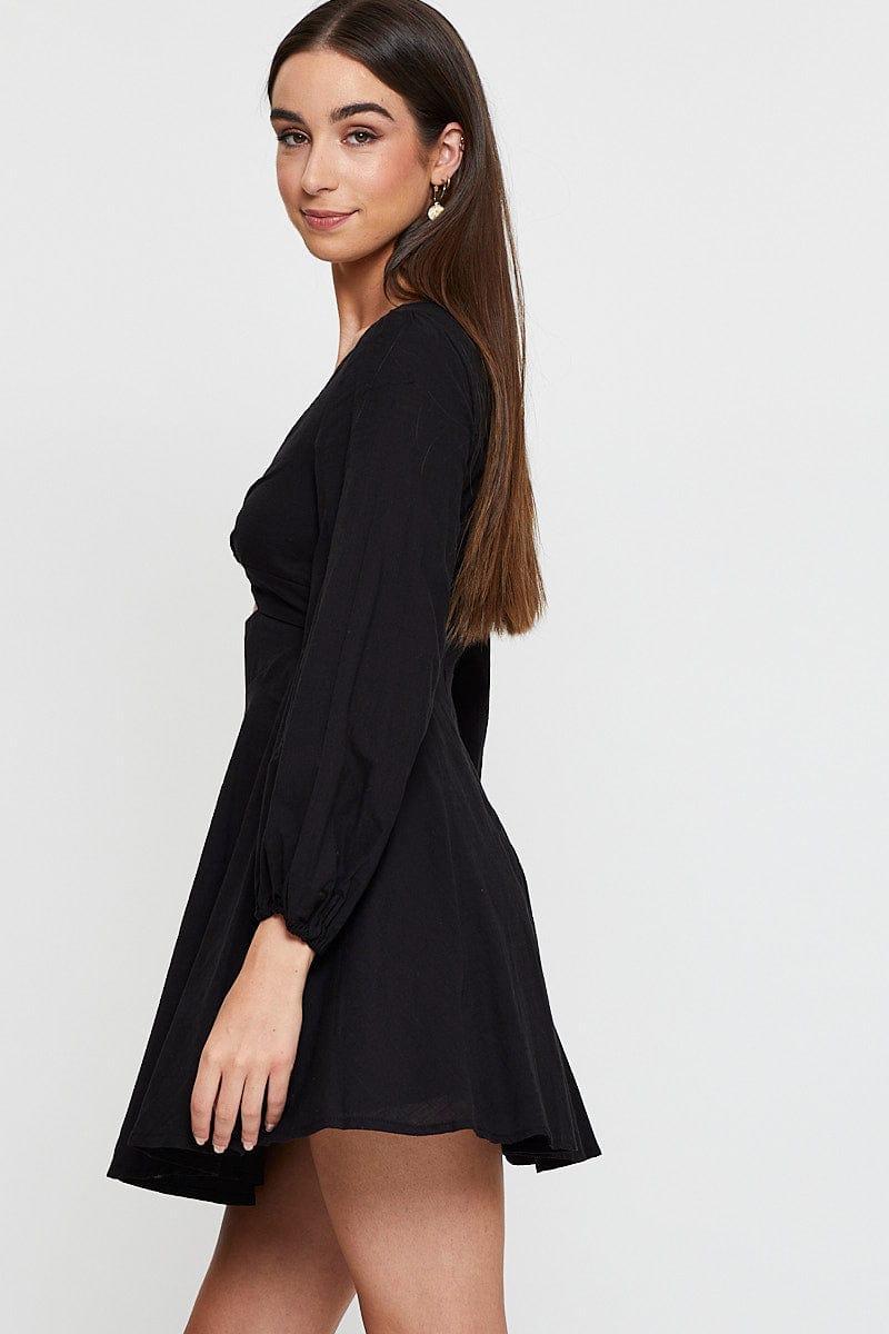 SKATER DRESS Black Mini Dress Long Sleeve for Women by Ally