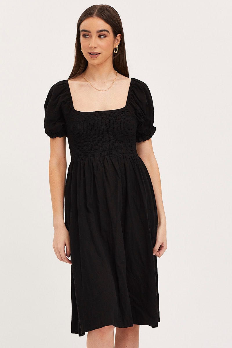 Women’s Black Mini Dress Short Sleeve Square Neck