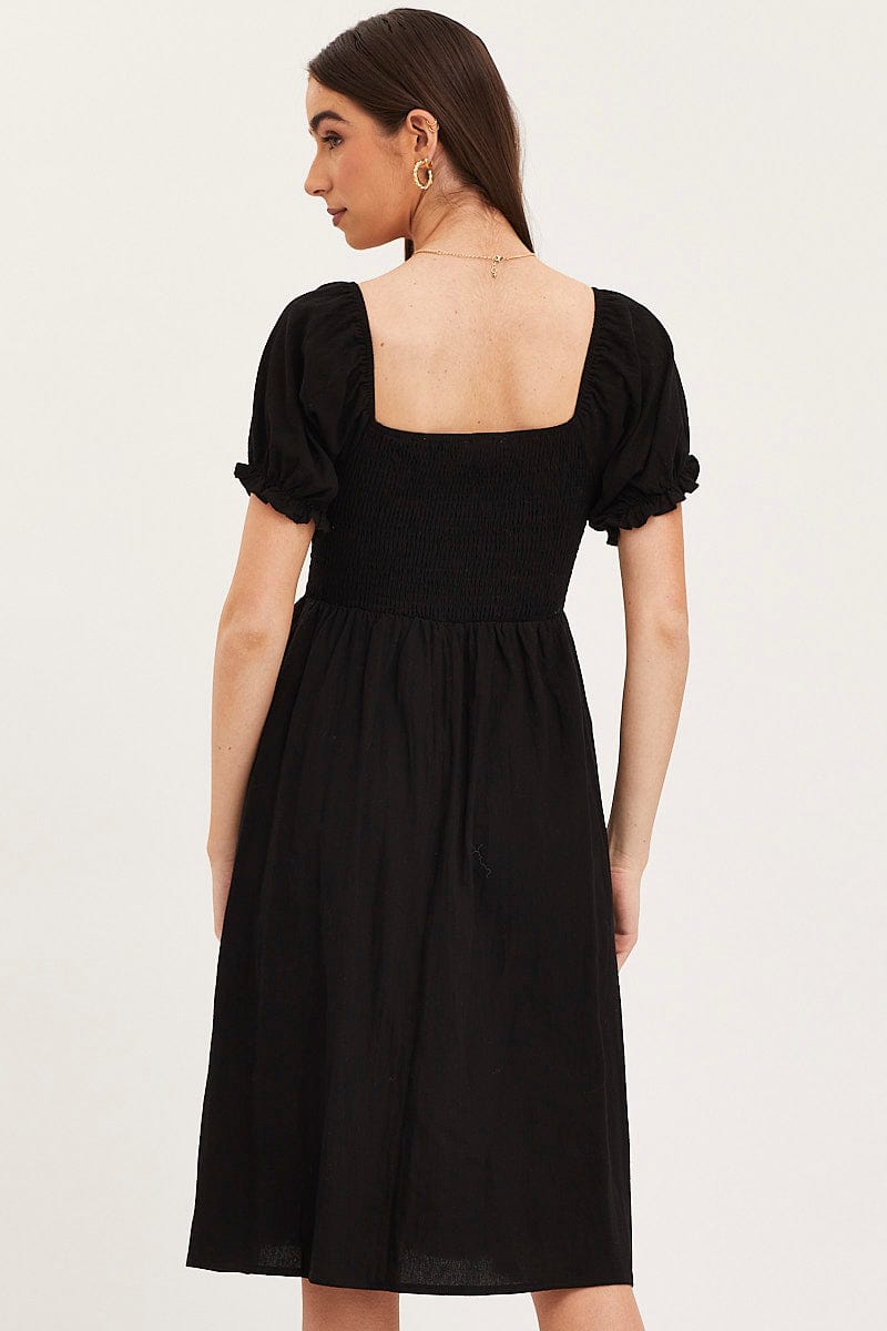 Women’s Black Mini Dress Short Sleeve Square Neck