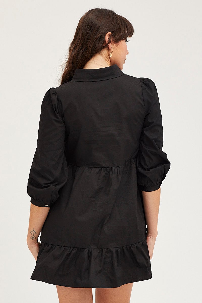 SKATER DRESS Black Shirt Dress Long Sleeve Mini High Neck for Women by Ally