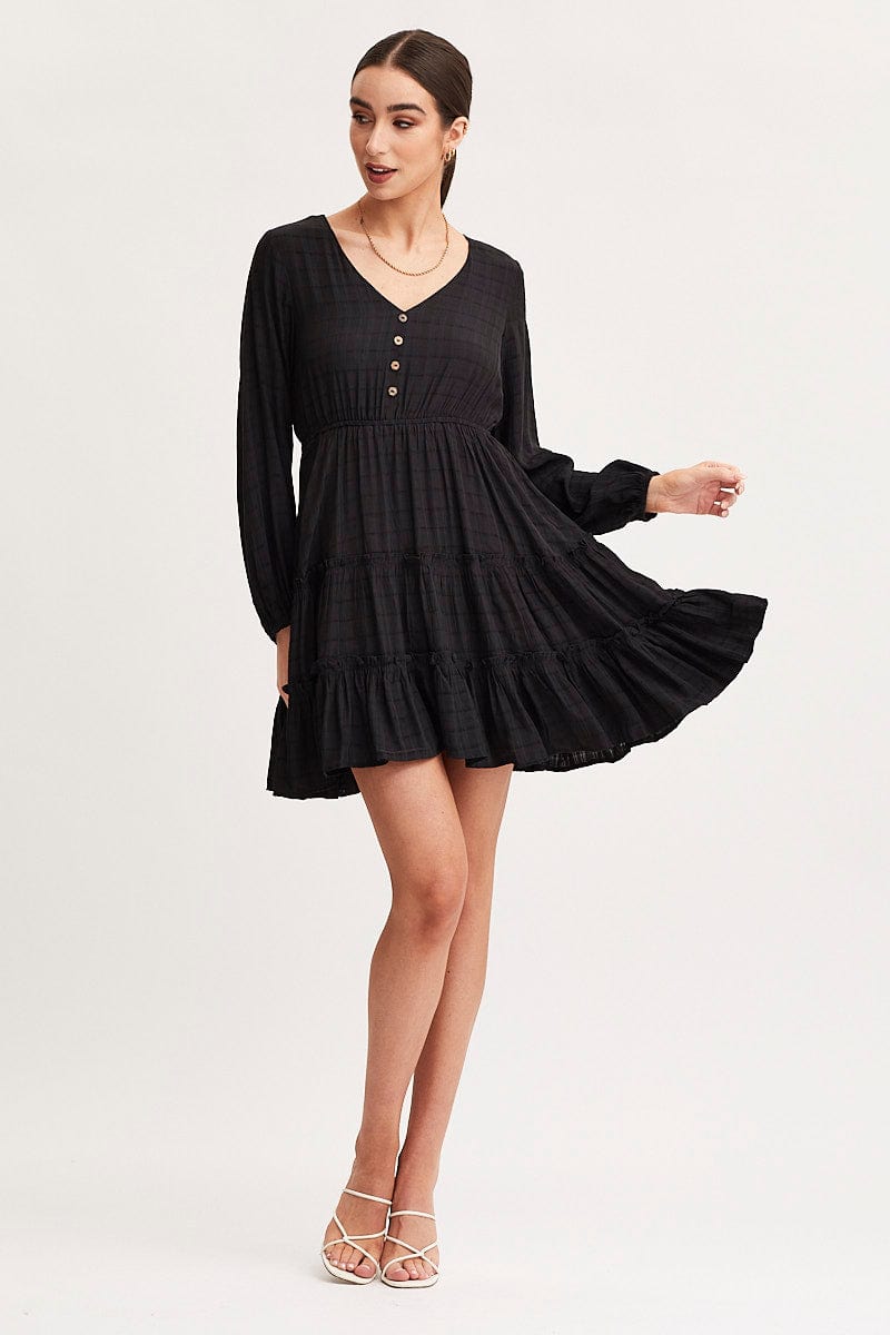 Women's Black Skater Dress Long Sleeve Mini | Ally Fashion Women's Black Skater Dress Long Sleeve Mini | Ally Fashion