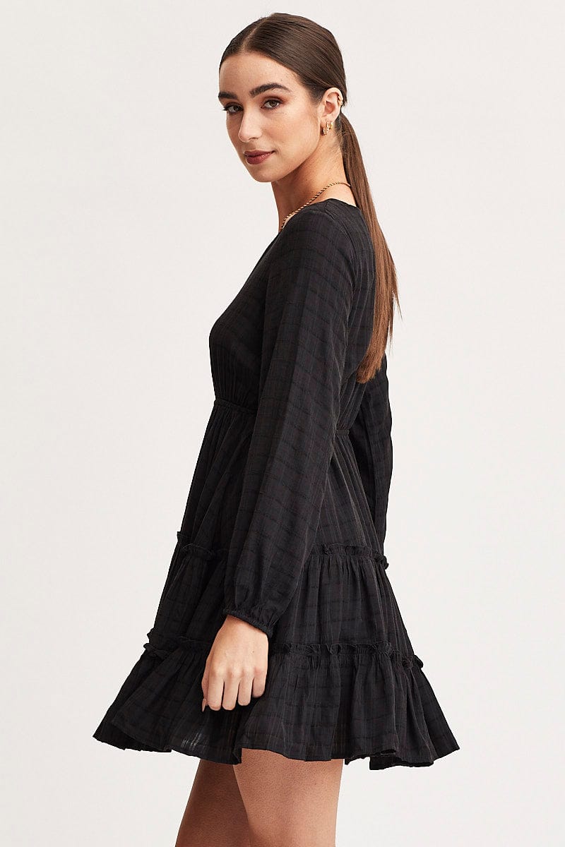 Women’s Black Skater Dress Long Sleeve Mini