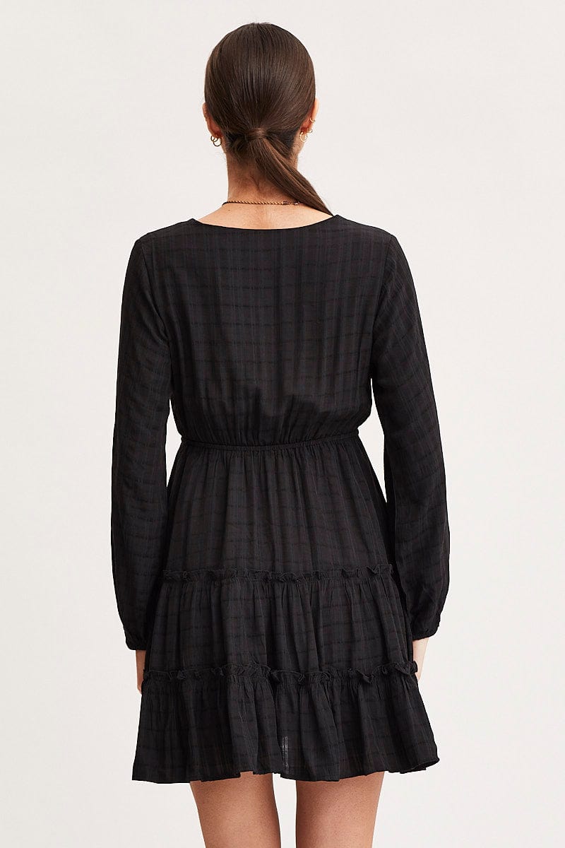 black long sleeve skater dress Women's Black Skater Dress Long Sleeve Mini