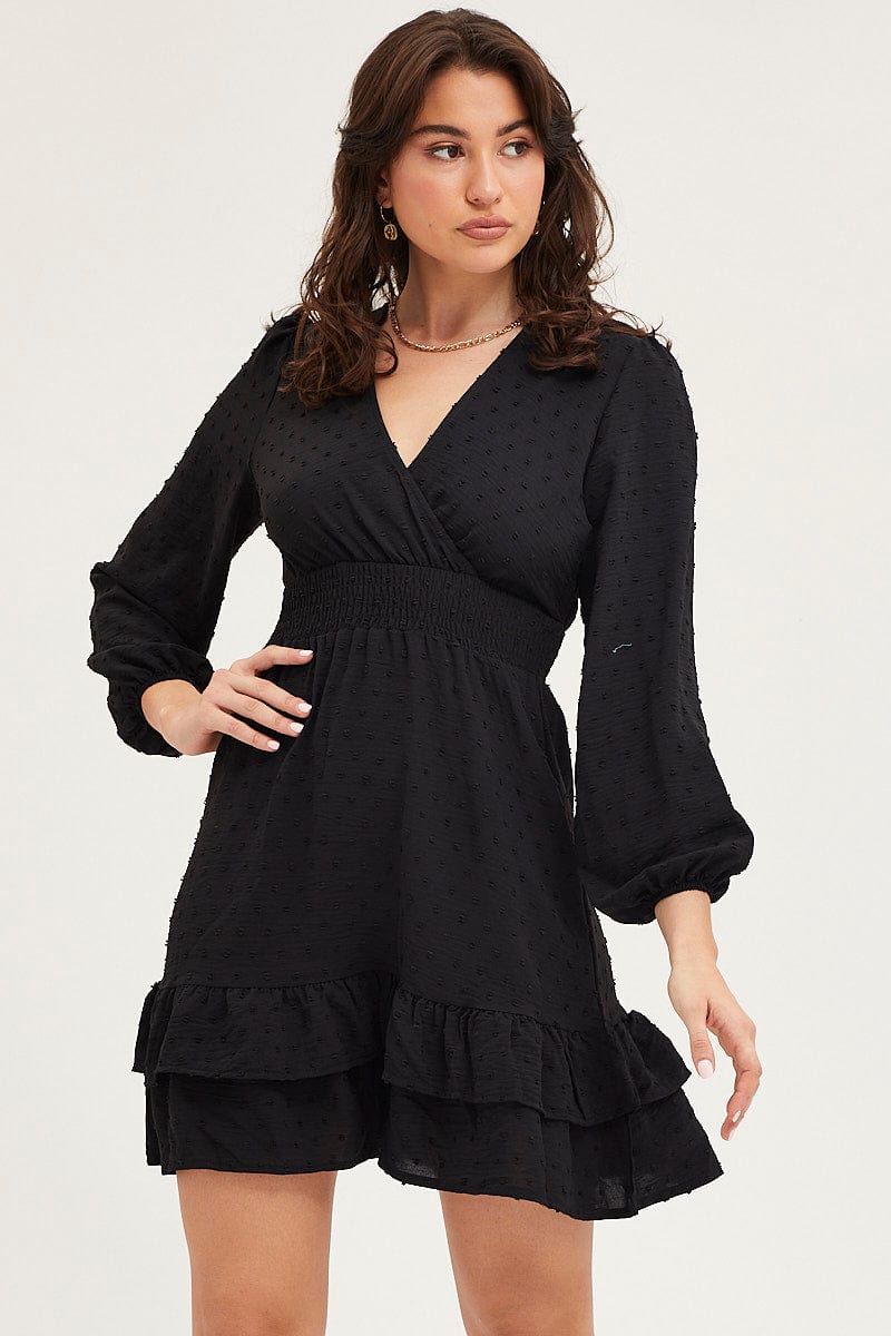 Women’s Black Skater Dress Long Sleeve Mini Knit | Ally Fashion