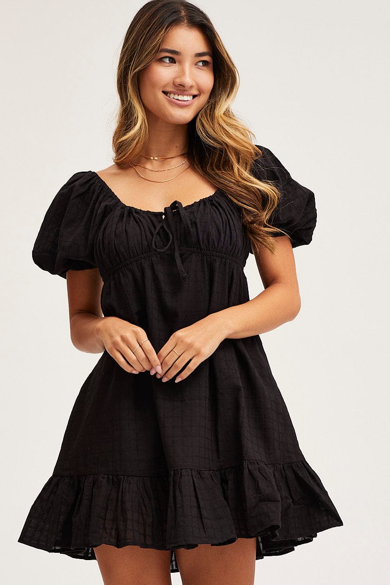 SKATER DRESS Black Skater Dress Short Sleeve Mini for Women by Ally