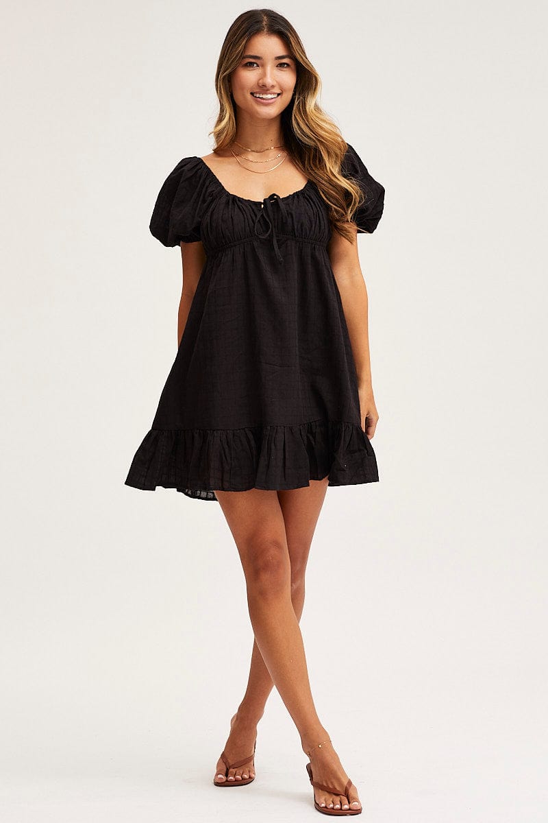 SKATER DRESS Black Skater Dress Short Sleeve Mini for Women by Ally