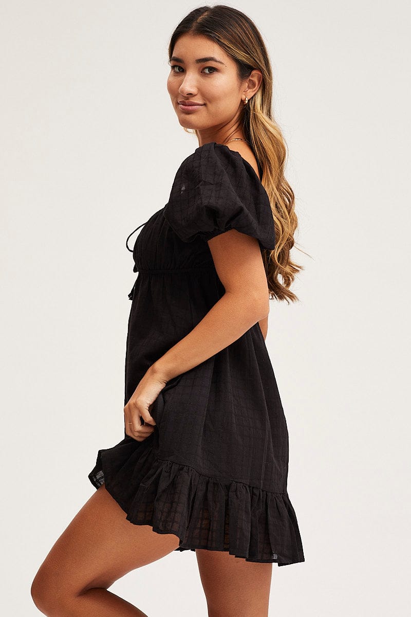 SKATER DRESS Black Skater Dress Short Sleeve Mini for Women by Ally