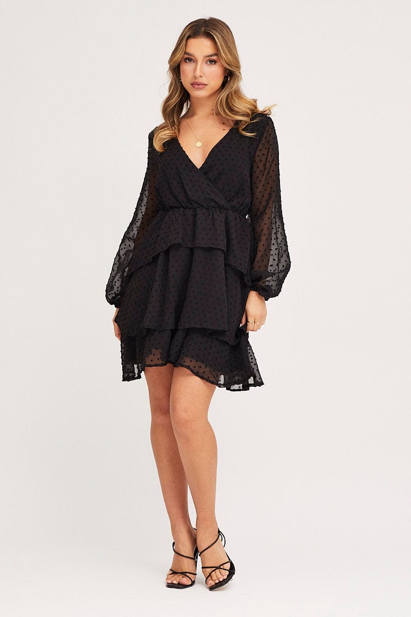 Women's Black Tie Up Dress Long Sleeve Mini | Ally Fashion Women's Black Tie Up Dress Long Sleeve Mini | Ally Fashion