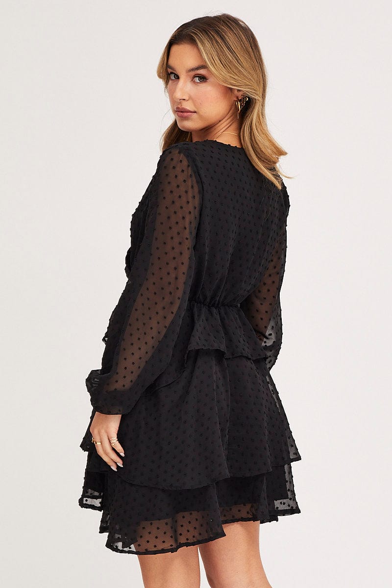Women's Black Tie Up Dress Long Sleeve Mini | Ally Fashion Women's Black Tie Up Dress Long Sleeve Mini | Ally Fashion