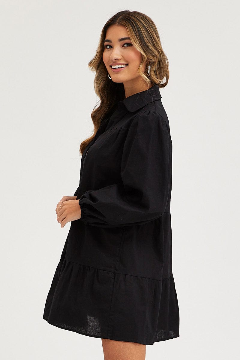 Women's Black Tiered Dress Long Sleeve Mini | Ally Fashion Women's Black Tiered Dress Long Sleeve Mini | Ally Fashion