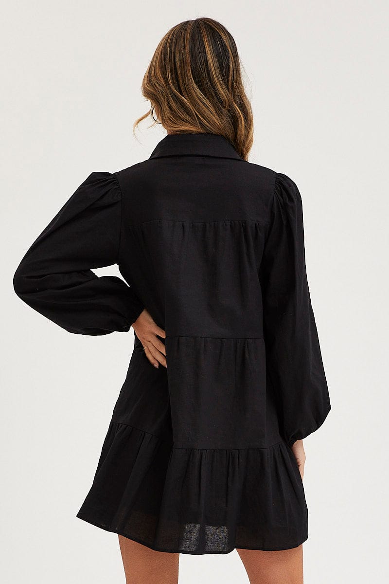 Women's Black Tiered Dress Long Sleeve Mini | Ally Fashion Women's Black Tiered Dress Long Sleeve Mini | Ally Fashion