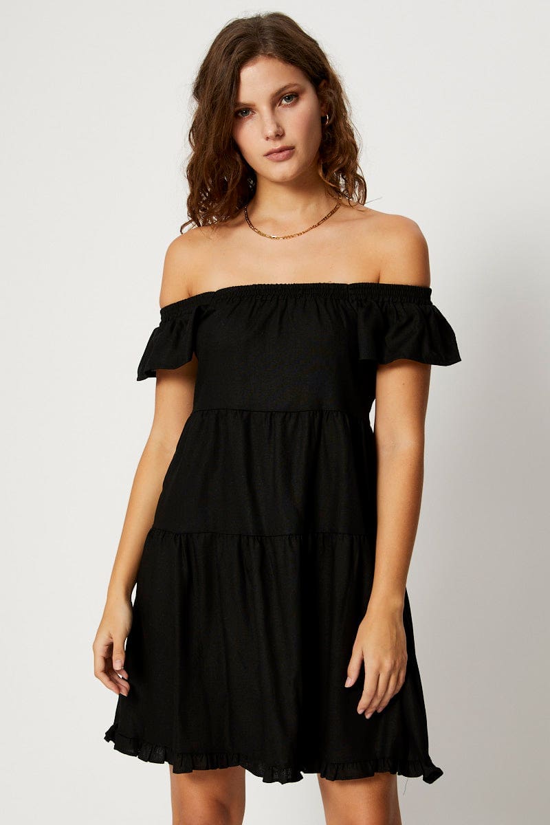 SKATER DRESS Black Tiered Smock Dress for Women by Ally