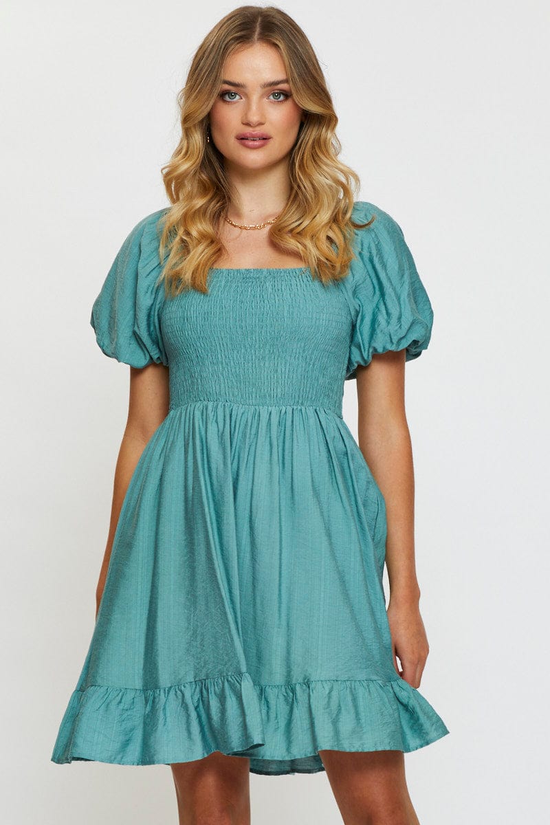 SKATER DRESS Blue Mini Dress Short Sleeve for Women by Ally