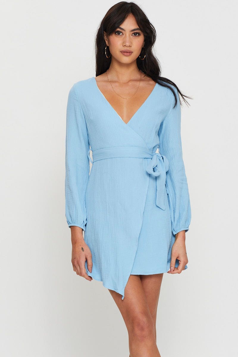 SKATER DRESS Blue Mini Dress Short Sleeve for Women by Ally