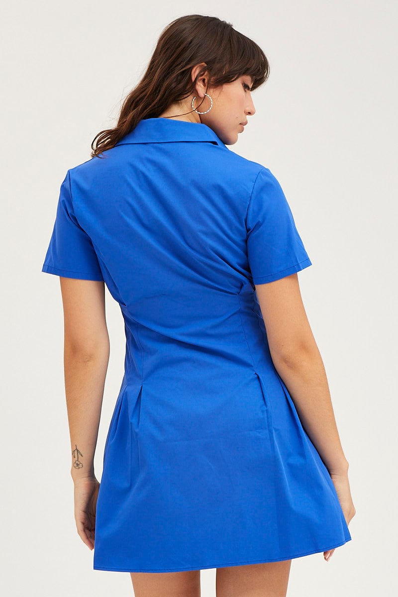 SKATER DRESS Blue Shirt Dress Short Sleeve Mini for Women by Ally