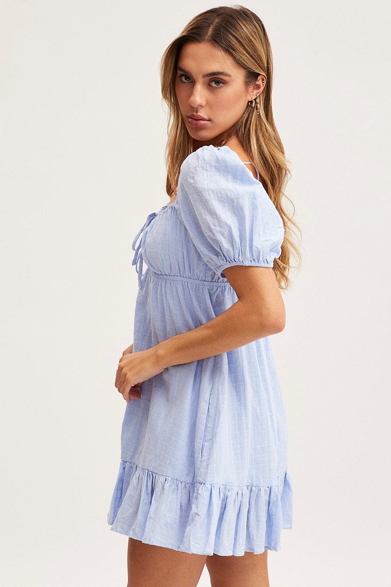 SKATER DRESS Blue Skater Dress Short Sleeve Mini for Women by Ally