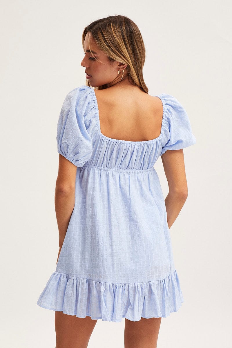 SKATER DRESS Blue Skater Dress Short Sleeve Mini for Women by Ally