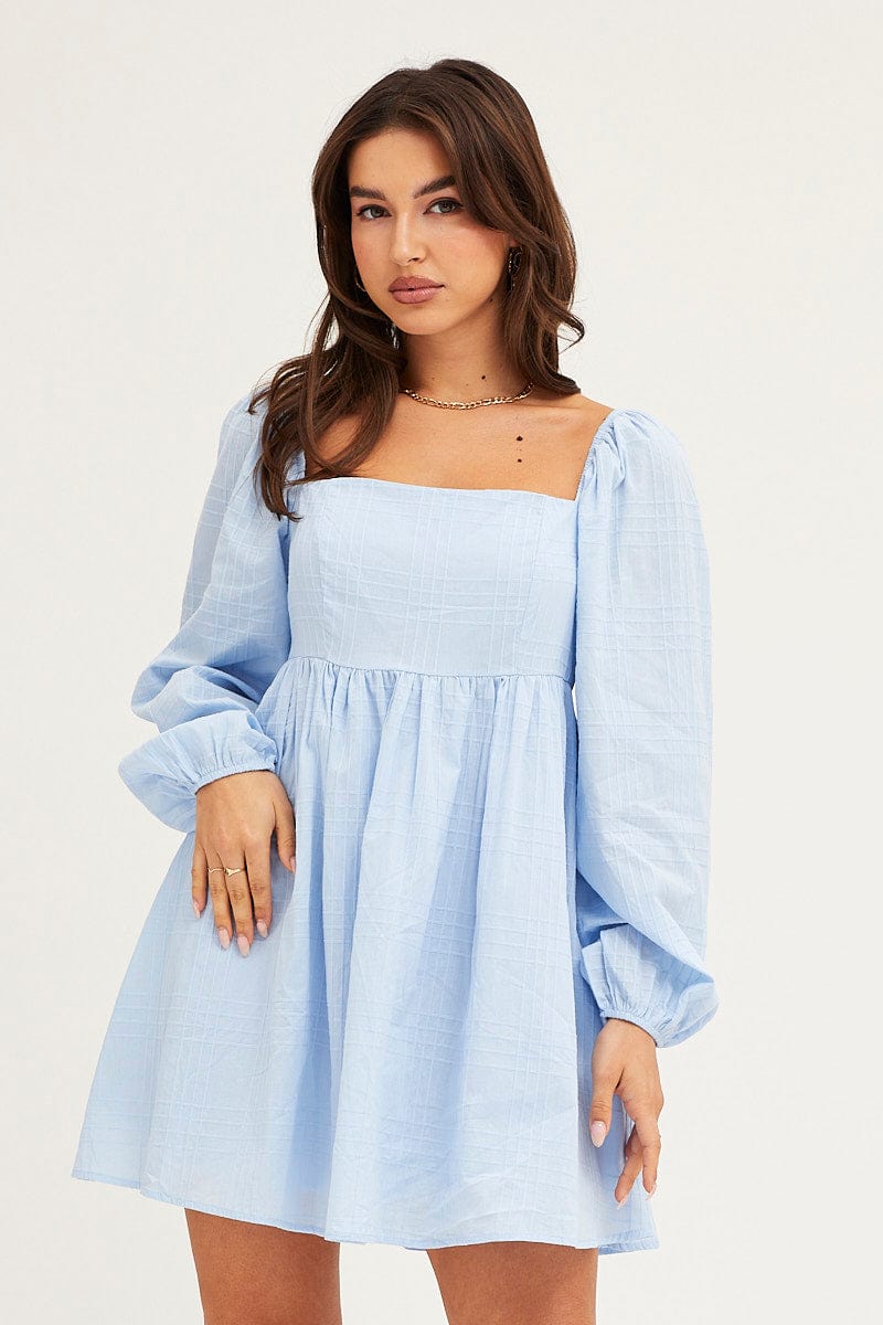 Women’s Blue Square Neck Skater Dress | Ally Fashion