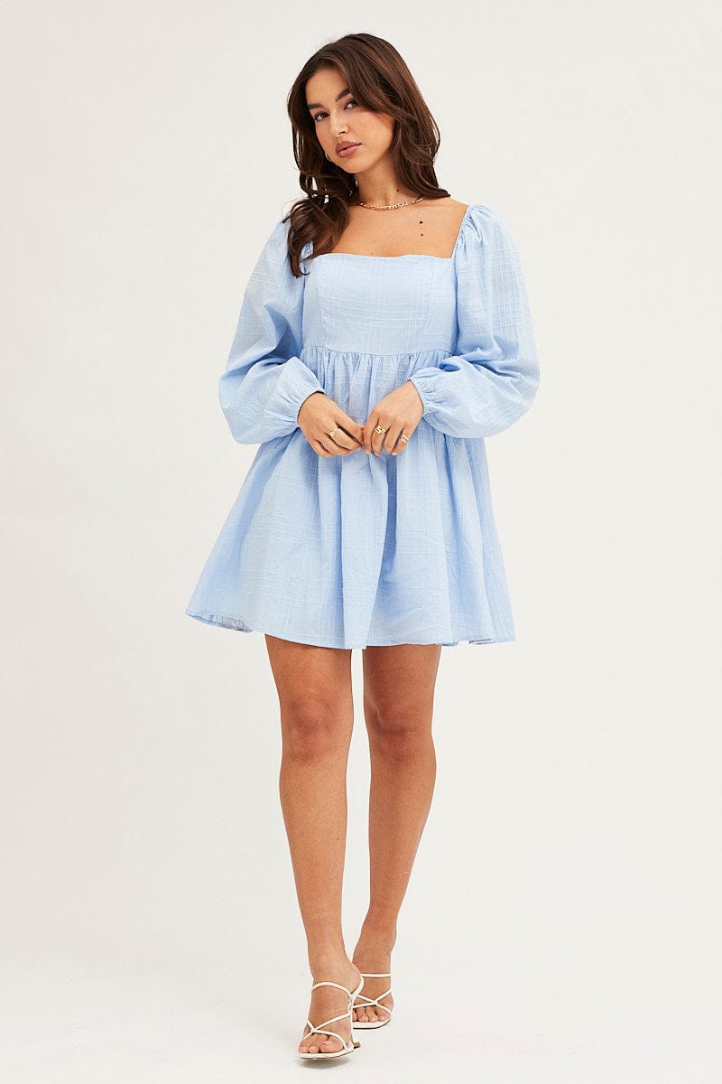 SKATER DRESS Blue Square Neck Skater Dress for Women by Ally