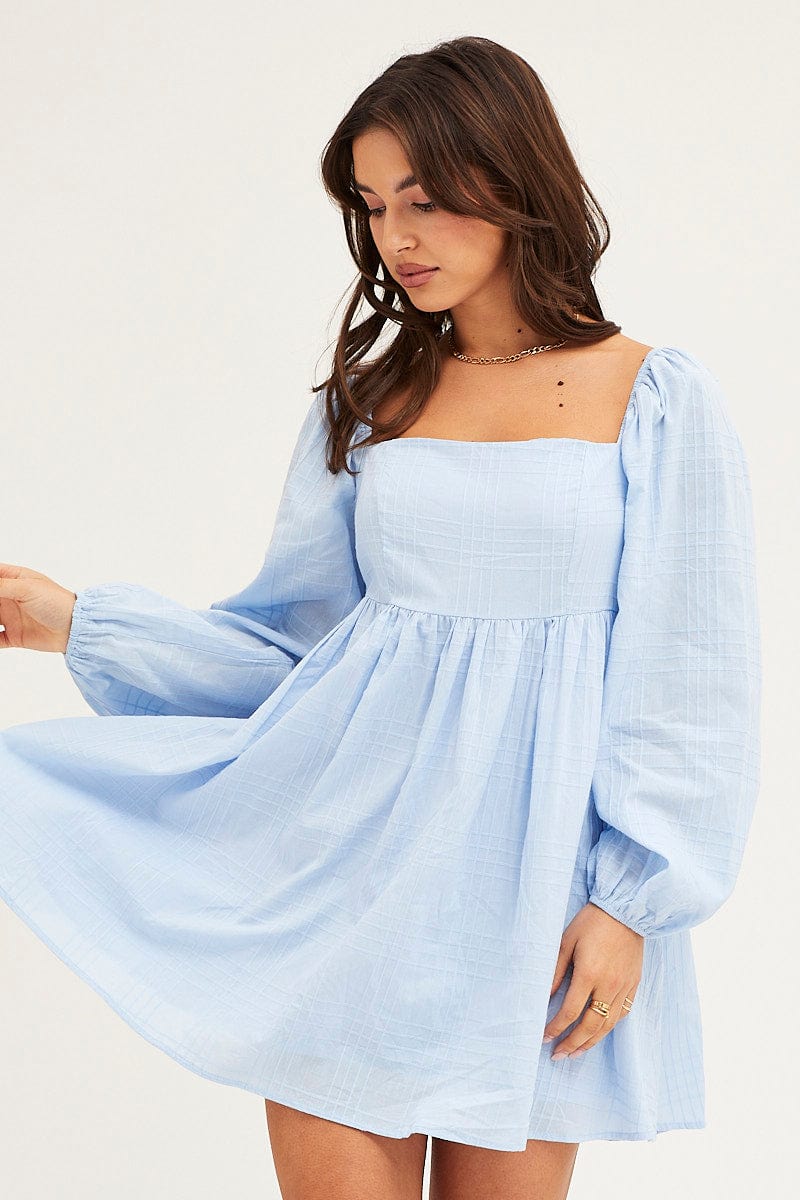 SKATER DRESS Blue Square Neck Skater Dress for Women by Ally