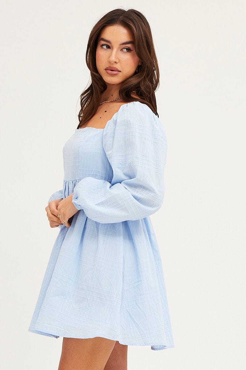 Women's Blue Square Neck Skater Dress