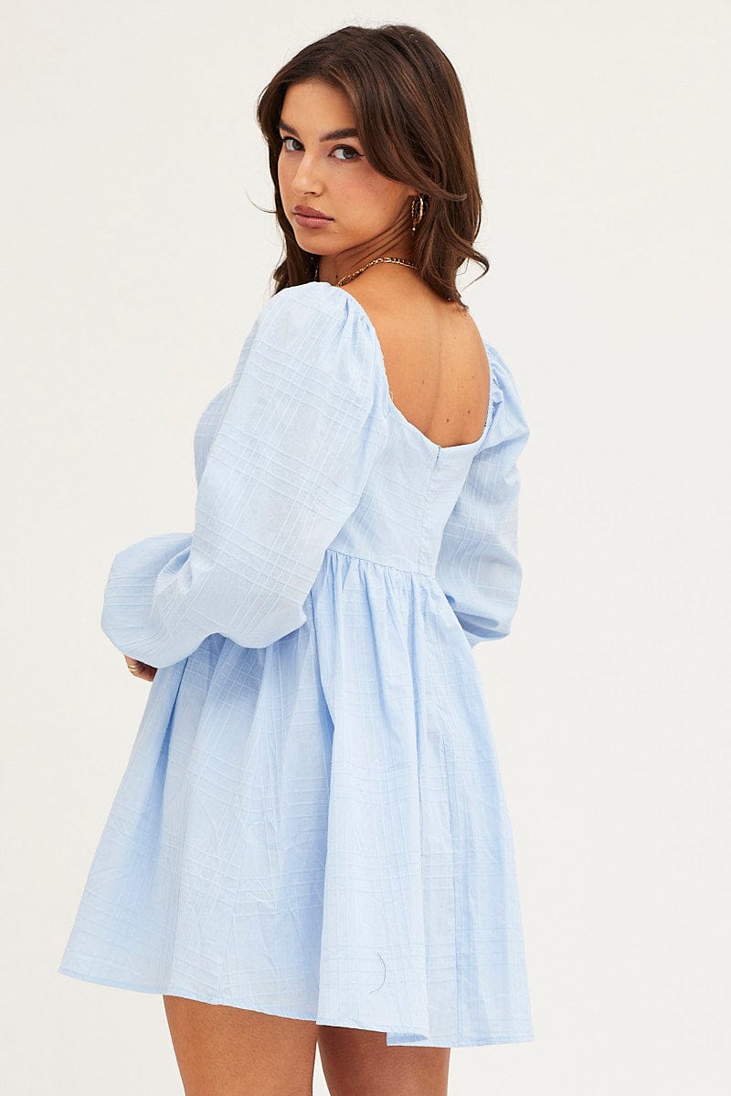 SKATER DRESS Blue Square Neck Skater Dress for Women by Ally