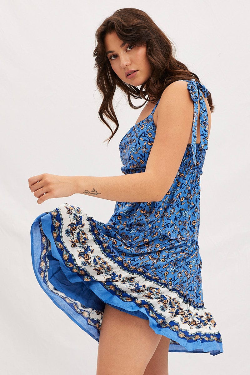 Women's Boho Print Square Neck Mini Skater Dress | Ally Fashion Women's Boho Print Square Neck Mini Skater Dress | Ally Fashion