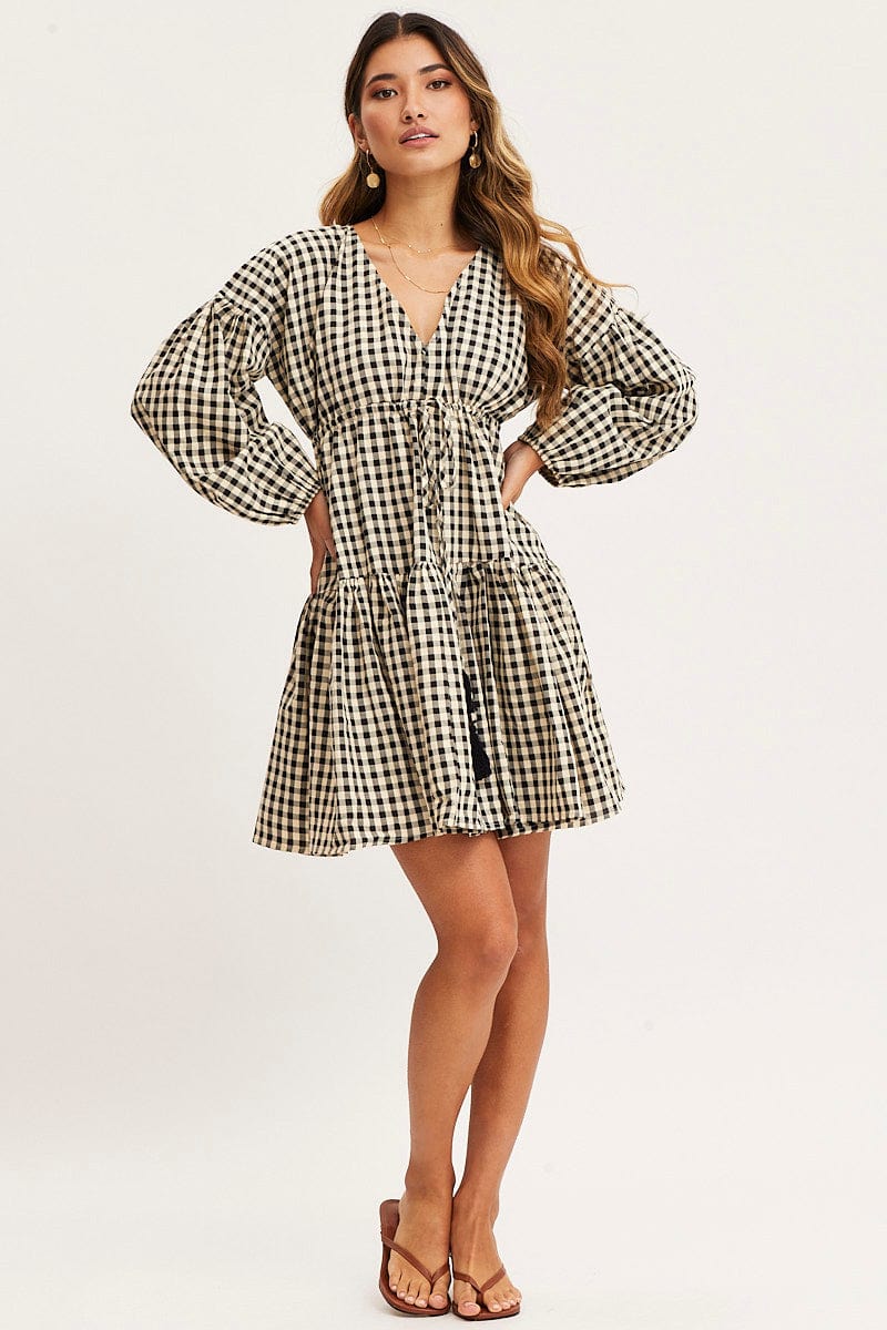 Women’s Check Dress Long Sleeve Midi | Ally Fashion