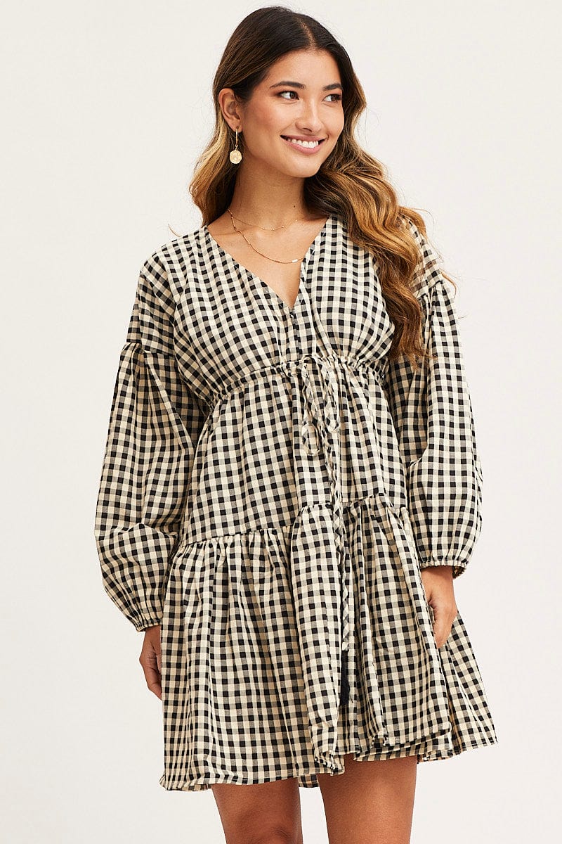 SKATER DRESS Check Dress Long Sleeve Midi for Women by Ally