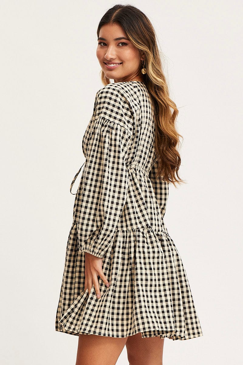 SKATER DRESS Check Dress Long Sleeve Midi for Women by Ally