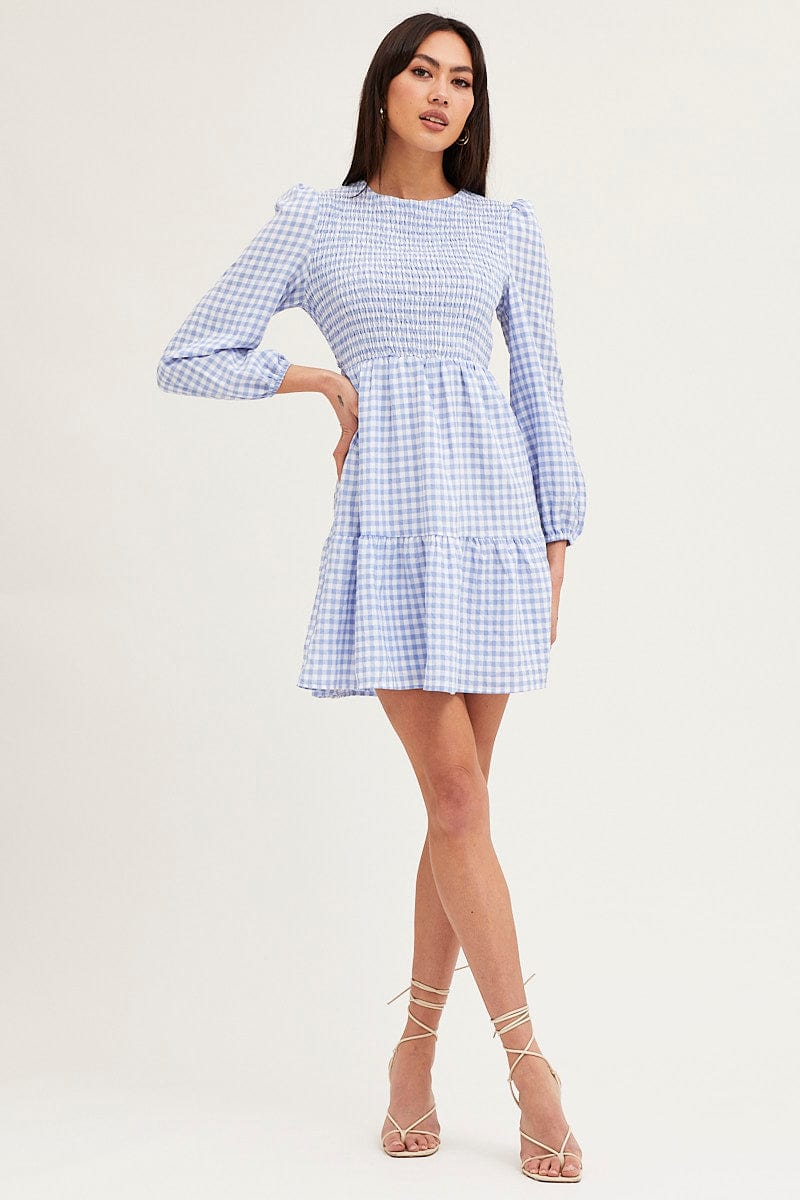 SKATER DRESS Check Shirred Bust Mini Dress for Women by Ally