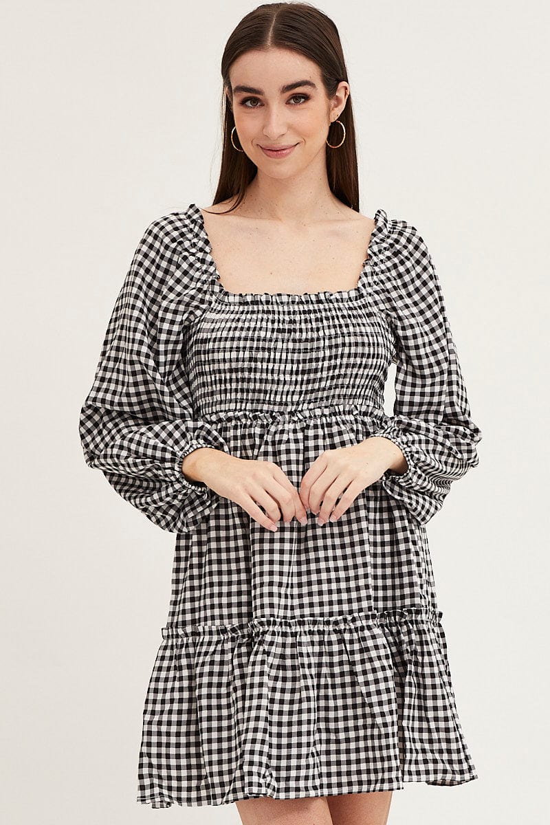 SKATER DRESS Check Shirred Skater Dress for Women by Ally