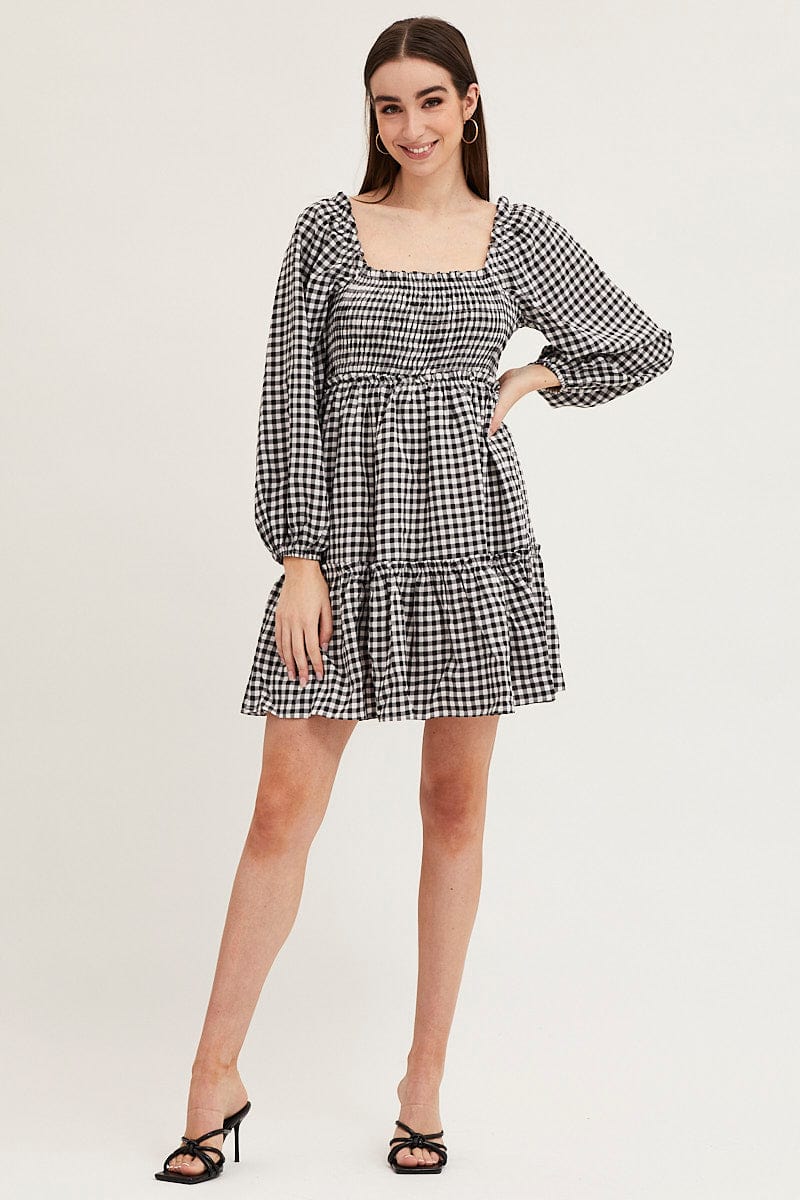 SKATER DRESS Check Shirred Skater Dress for Women by Ally