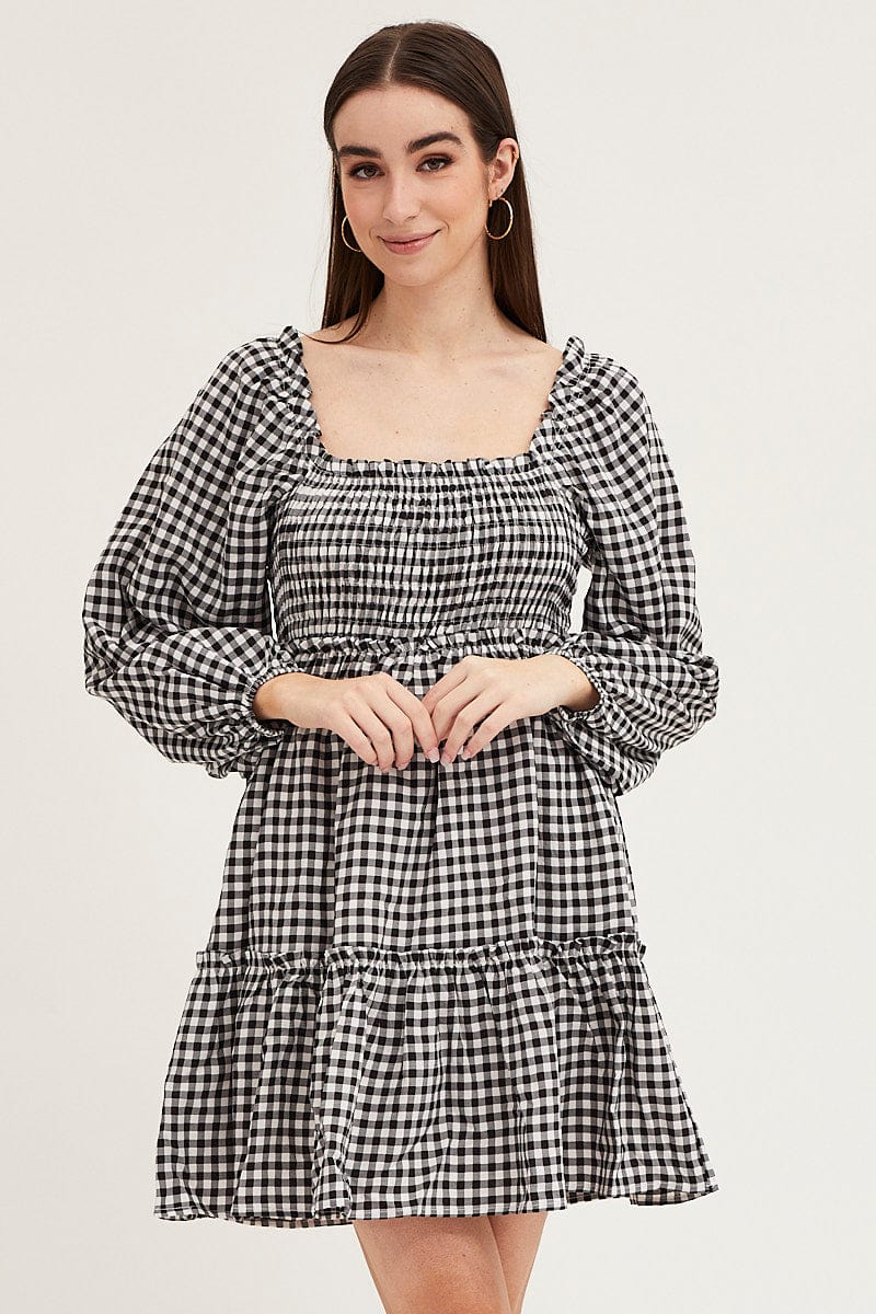 SKATER DRESS Check Shirred Skater Dress for Women by Ally