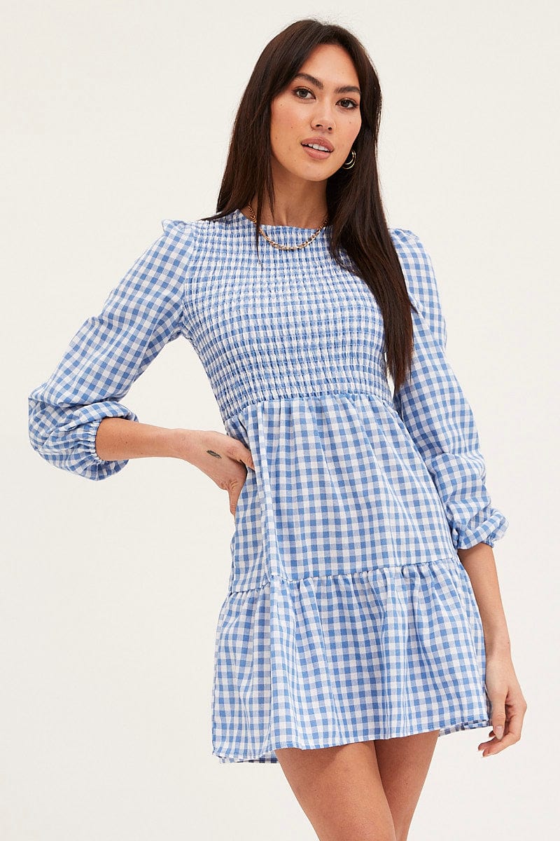 SKATER DRESS Check Skater Dress Long Sleeve Mini for Women by Ally