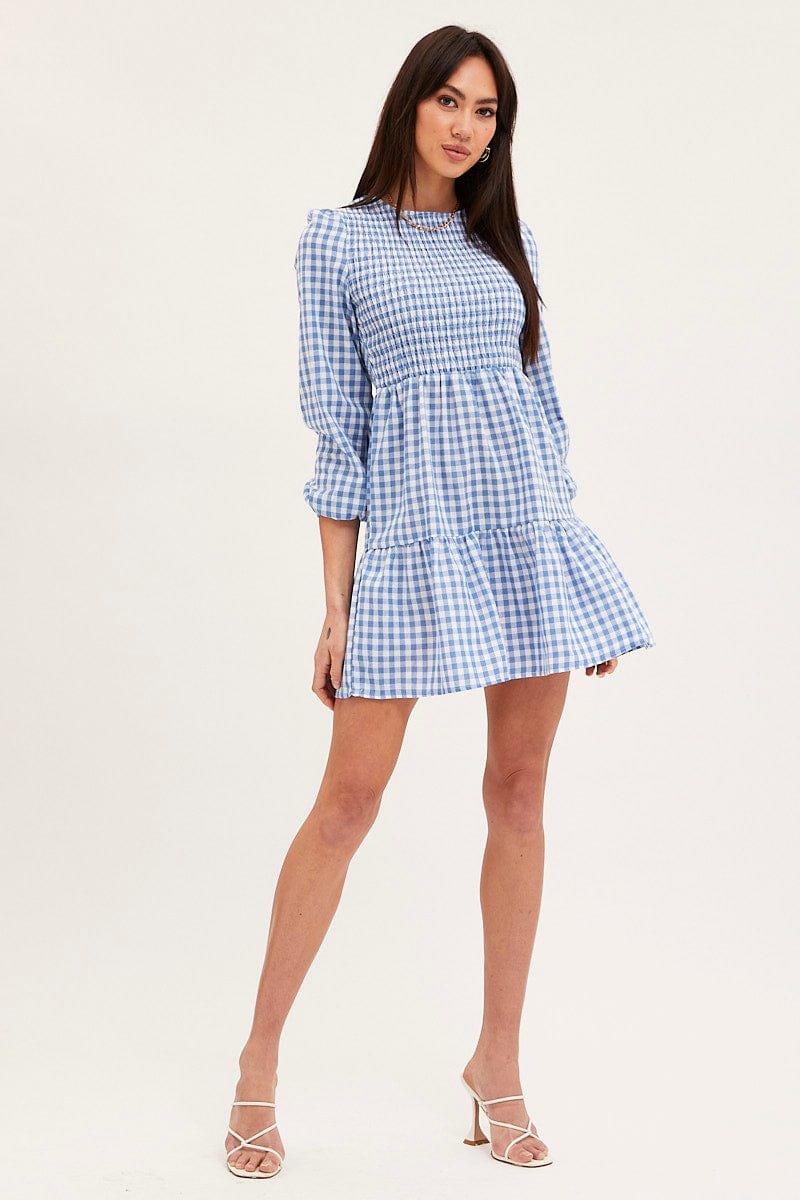 SKATER DRESS Check Skater Dress Long Sleeve Mini for Women by Ally